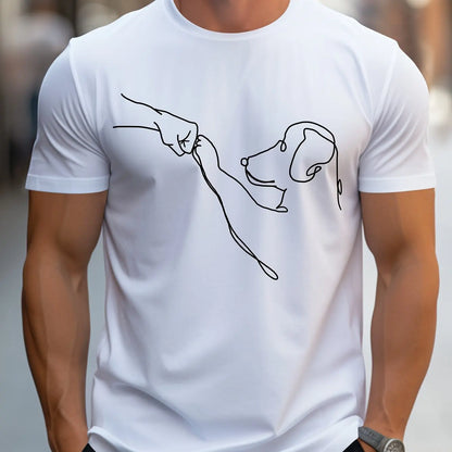 Men's 100% cotton casual sports loose fit Funny Dog First print round neck short sleeved T-shirt top