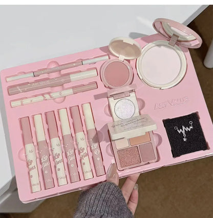 Makeup Set Include 4Lip Glaze,1Lip Oil,1Lip Cream,1Eyeliner,1Mascara,1Eyebrow Pen,1Blush,1Highlighter,1Eyeshadow,1Pressed Powder