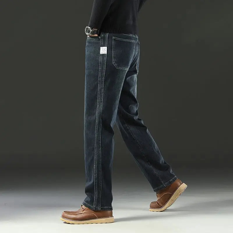 Men's Spring Autumn Soft Baggy Jeans Casual Straight Stretch Wide-Leg Business Denim Pants Versatile Comfortable Loose Trousers