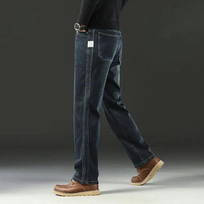 Men's Spring Autumn Soft Baggy Jeans Casual Straight Stretch Wide-Leg Business Denim Pants Versatile Comfortable Loose Trousers
