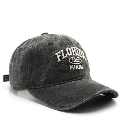 Vintage Washed Cowboy Baseball Cap for Men Women FLORIDA Embroidery Sun Cap Casual Snapback Hip Hop Hat Curved Brim Soft Top Hat