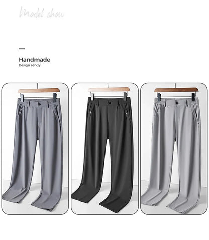 High Elastic Ultra-thin Casual Pants Men's Business Straight Slim Trousers Breathable Classic Black Gray Male Brand Pant