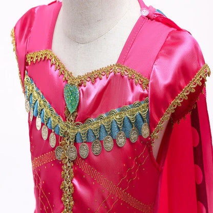 Princess Costume for Girls Arabian Dress for Kids Aladdin Cosplay Christmas Halloween Party with Gloves Crown Wand Accessories