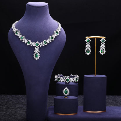 Unique Popular Jewelry 4-Piece Bridal Zirconia Women's Party Jewelry Set Dubai Nigeria CZ Crystal Wedding Jewelry Set