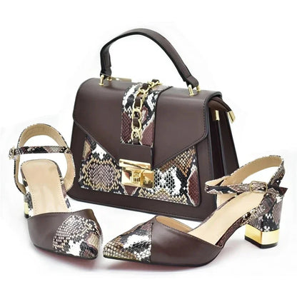 Fashion Leopard Shoes and Bag Set Wedding Pumps for Women Bride Shoes and Bag for Party Wedding Patent Leather Shoes for Women