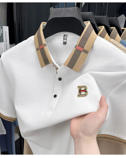 Bestselling brand summer new 100% pure cotton comfortable polo shirt fashionable men's classic letter badge casual short sleeve