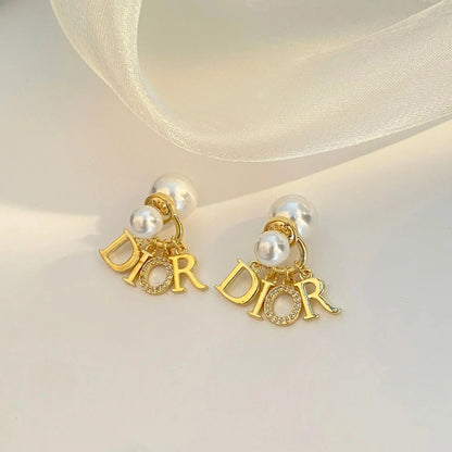 Retro Luxury Tassel Letter Pearl Earrings Women's Fashion Versatile Elegant High-End Feelings Front And Back Stud Earrings