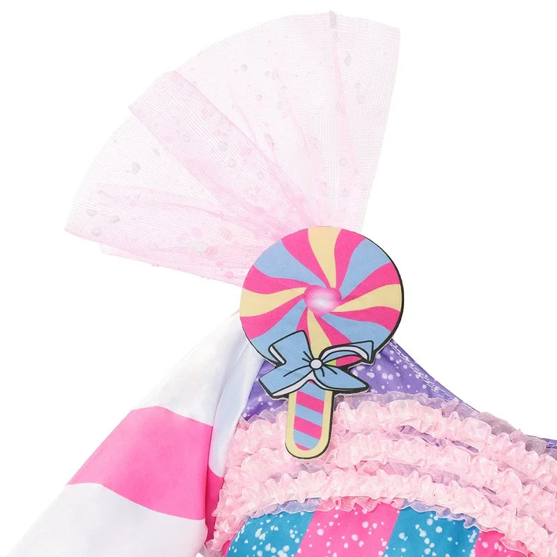 Girls Candy Fairy Lollipop Cosplay Costume Toddler Carnival Purim Rainbow Vestidos Girls Birthday Party Long Short Sleeves Dress