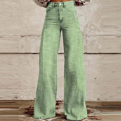Trendy Color Striped Wide Leg Straight Denim Pants