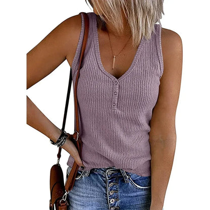 9 Colour Casual Chic Ribbed Tank Top - Everyday Sleeveless V-Neck Slight Stretch Durable Easy Care All-Season Essential