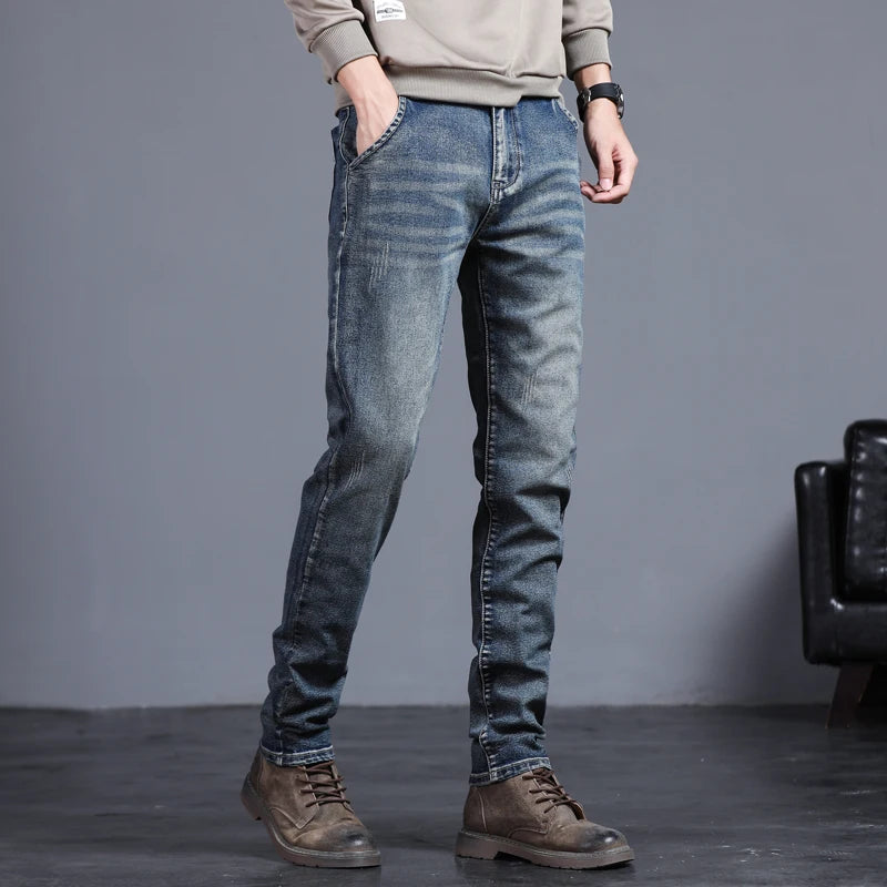 2026 Spring New Jeans Men's Slim Fit Straight Pants ClassicTrendy Retro Casual Long Pants Men's Korean Version Trousers