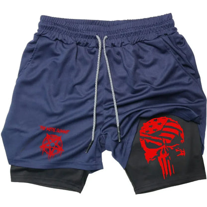 Men Anime Double Layer Shorts Gym Workout Printed Sports Multi-performance Training Quick-drying Jogging Pants Towel Pants M-3xl