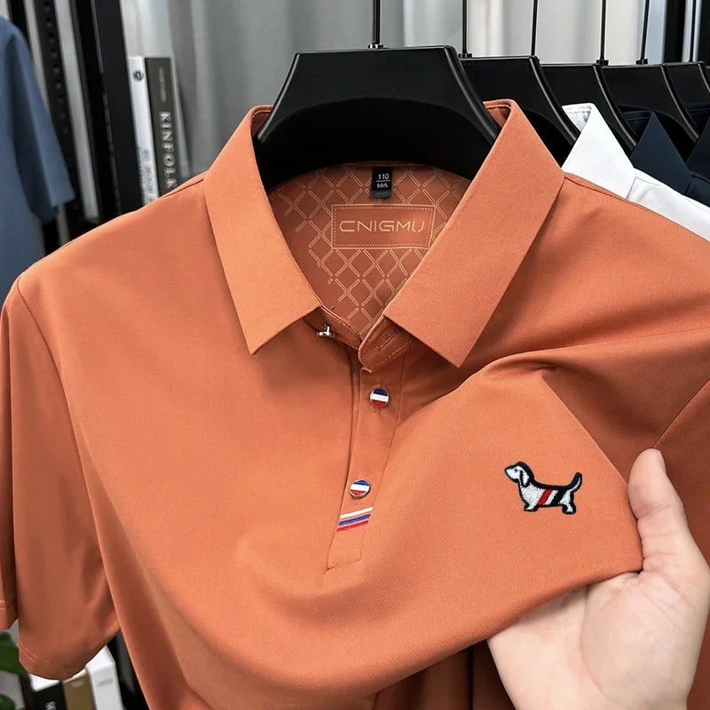 Hot Quality Man Short-Sleeved Polo Shirt Lapel Button Dog Embroidery Spring Casual Elegance T-Shirt Simple Business MensClothing