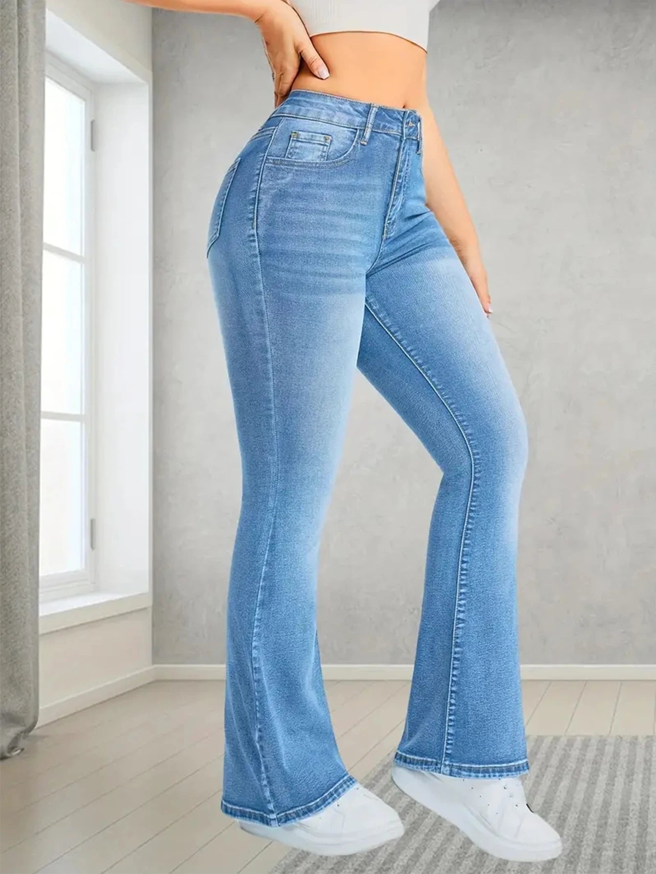 Womens Pants Casual Streetwear High Waist Wide Leg Flared Trousers Loose Fit Comfortable Daily Walking Denim