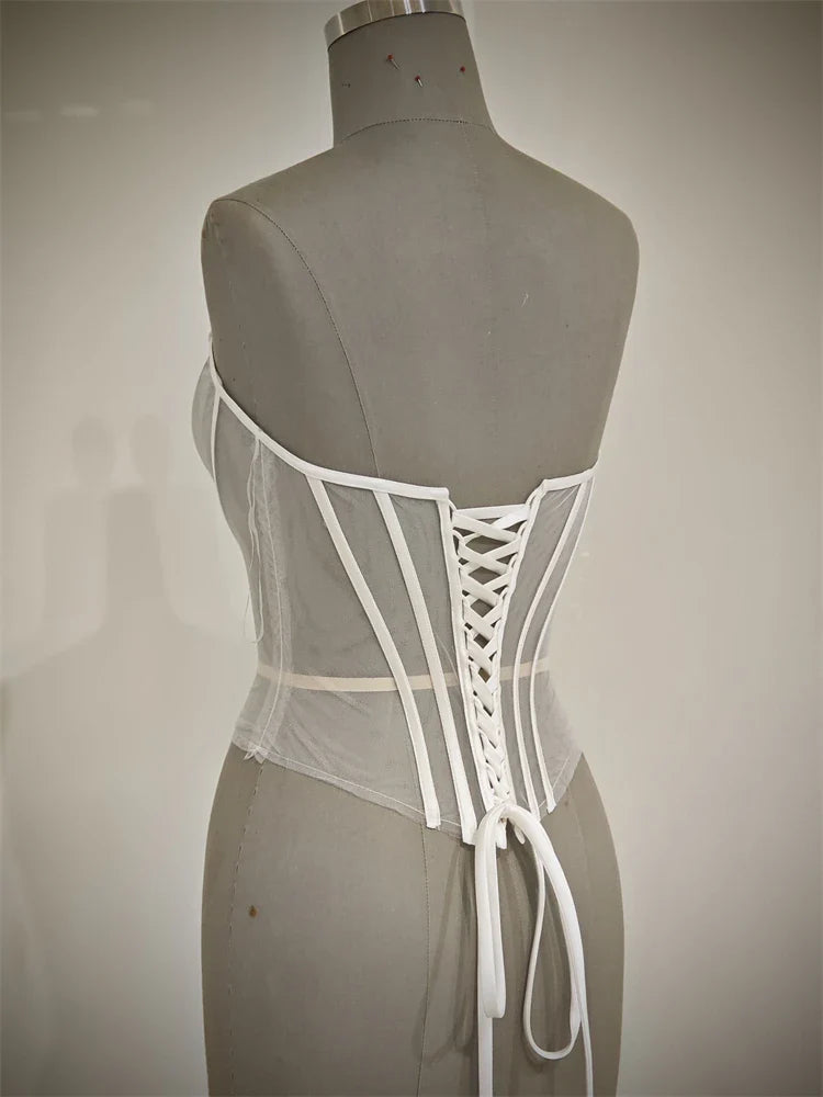 Custom Made Women Sexy Illusion Corset Tulle With Bones Wedding Dress Inner Wear Grils Shapewear Body Restraint Bodice Of Bride