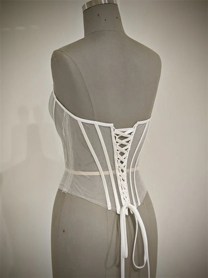 Custom Made Women Sexy Illusion Corset Tulle With Bones Wedding Dress Inner Wear Grils Shapewear Body Restraint Bodice Of Bride