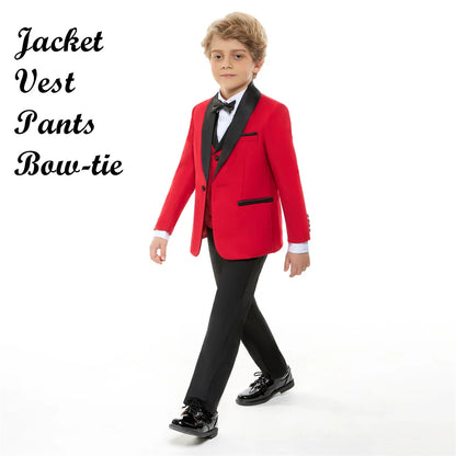 Hot Selling Stylish Emerald Green Boys Formal Suit Set 3-14 Years 4 Piece Kids Wedding Tuxedo Blazer Vest Pants Bow Tie