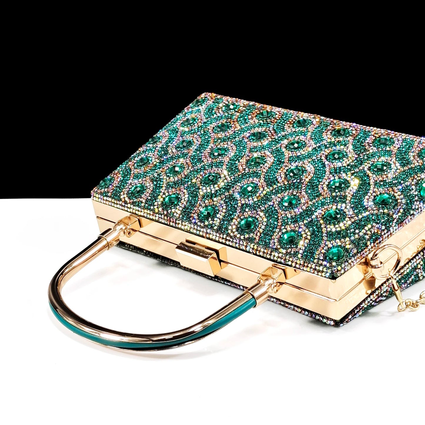 Rhinestone Design INS Hot Sale New Arrivals African Shoes and Bag Set in Green Color Open Toe Comfortable Women Heels