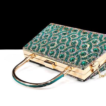 Rhinestone Design INS Hot Sale New Arrivals African Shoes and Bag Set in Green Color Open Toe Comfortable Women Heels