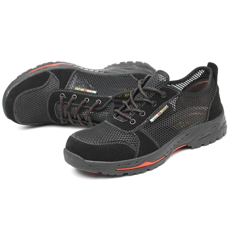 Summer Black Safety Shoes with Steel Toe Lightweight Mesh Ventilation  Puncture-proof Durable Impact-resistant Cool Comfortable