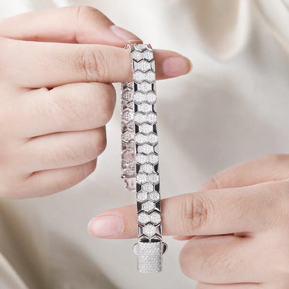 Original Honeycomb Moissanite Diamond Bracelets for Women Men 925 Sterling Silver Tennis Bracelet Wide Edge Bangles Wrist Chain