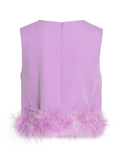 Black Patchwork Feathers Korean Fashion Shirt Top Women Round Neck Sleeveless Slim Tops Female 2021 Summer Clothing