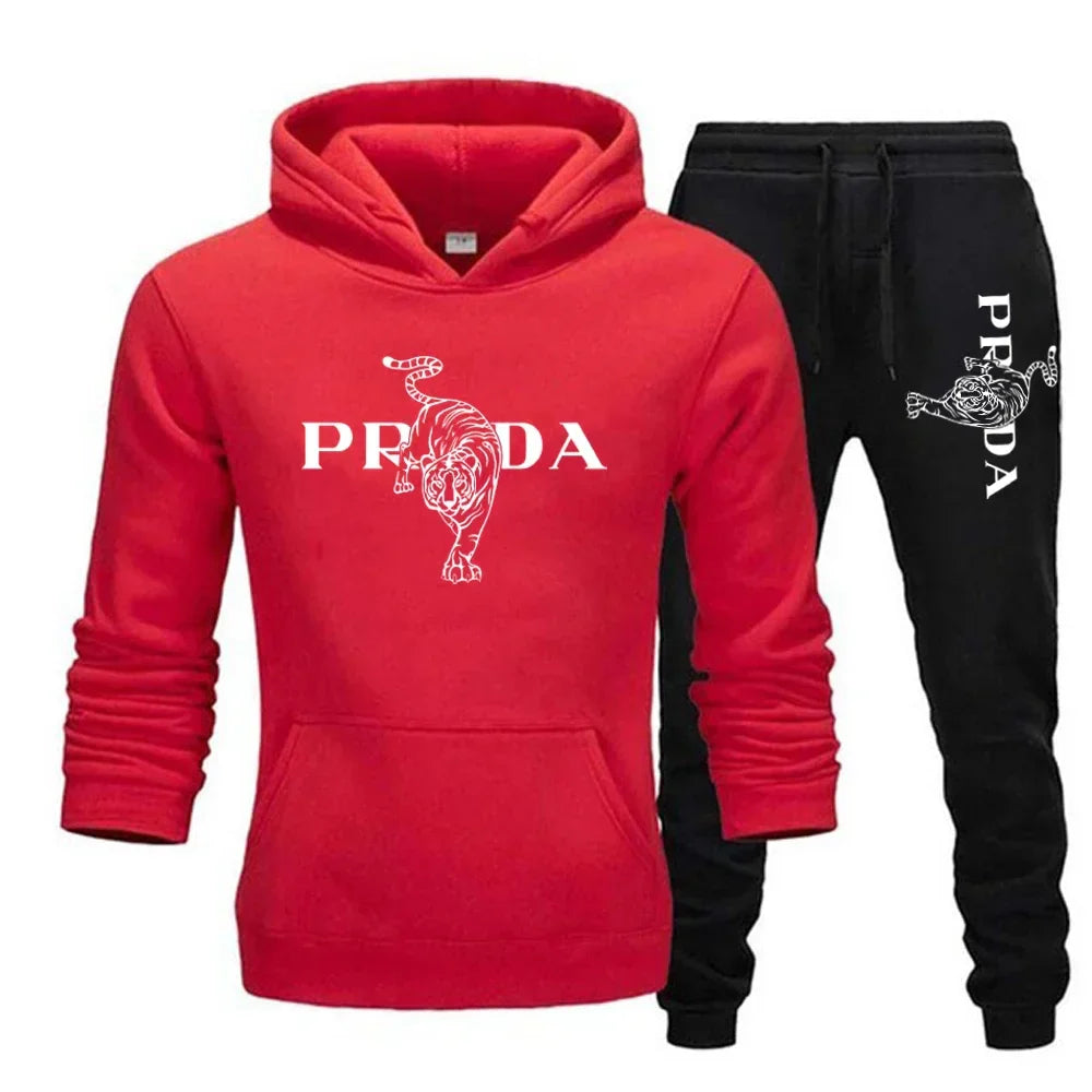 The men's outdoor fitness sweatshirt and pants set for autumn and winter includes a long-sleeved sports shirt and casual pants