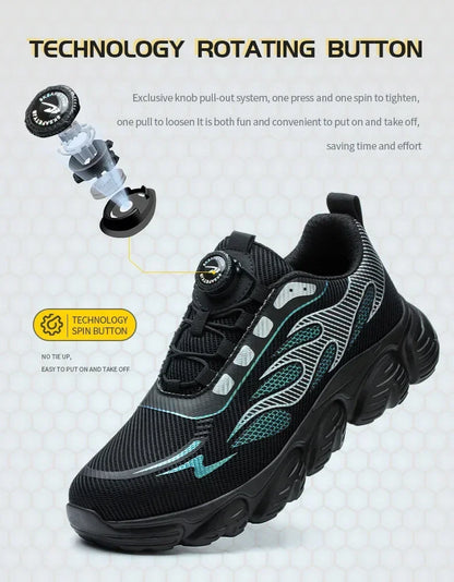 Rotating Button Tactical Boots Men Reflective Steel Toe Shoes Indestructible Work Sneakers Protective Safety Boots Size 47 48