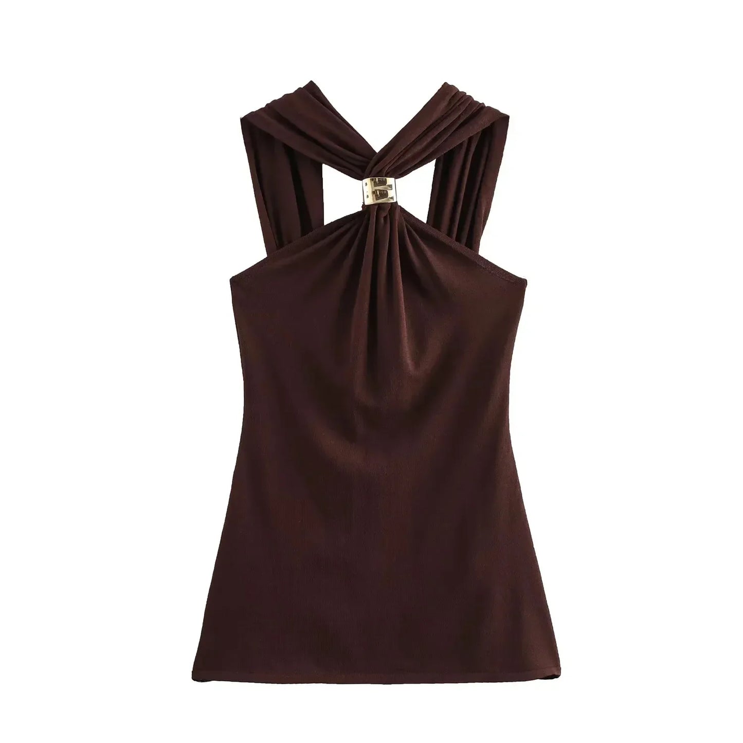 New Halter Tops Fashion Metal Decoration Crop Top Woman 2026 Sleeveless Hanging Collar Short Tops For Women Sexy Party Top