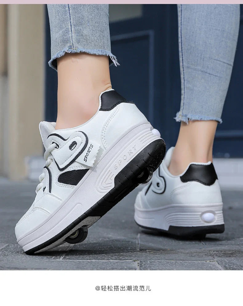 Lace-up breathable walking shoes Girls 2024 new two-wheeled retractable sports roller skates for female students outdoors