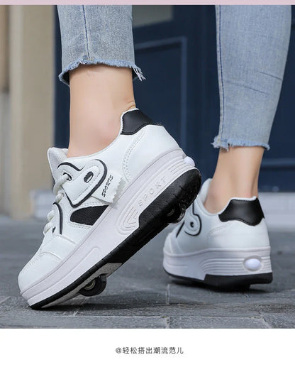 Lace-up breathable walking shoes Girls 2024 new two-wheeled retractable sports roller skates for female students outdoors