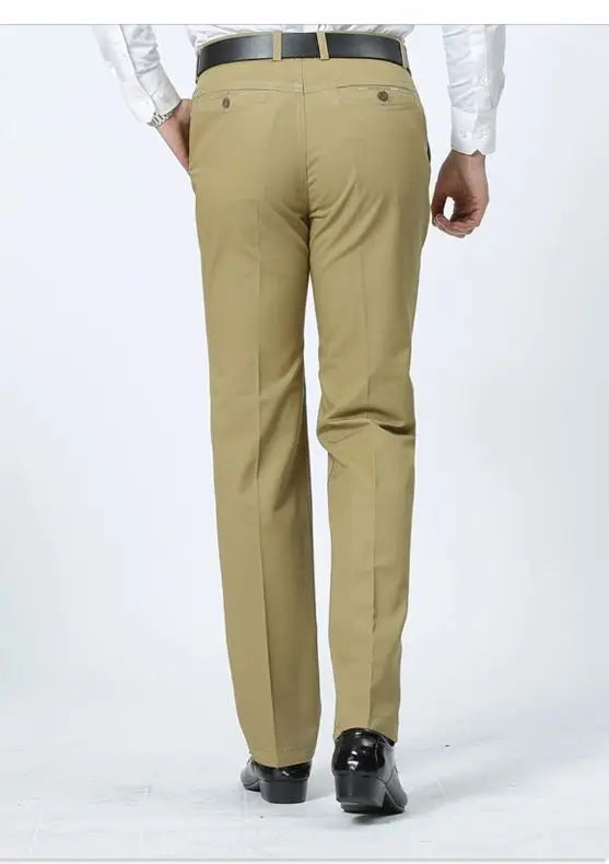 Summer Thin 100% Cotton Pants Mens Autumn Thick Suit Pant Slacks High Waist Straight Loose Bland Solid Business Casual Pants