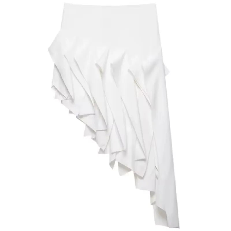Irregular Hem Skirt Women's New Style Asymmetric mid Waist Skirt Simple Mysterious Personaliti Slimming Style