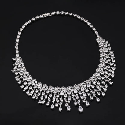 Luxury 4pcs Bridal Wedding Jewelry Set Cubic Zirconia Dubai Tassels Necklace Earrings Sets for Women Party Dress