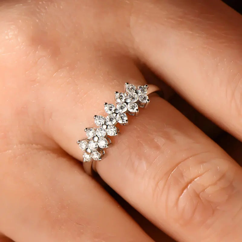 2mm Moissanite Ring With Certificate 925 Sterling Silver Cluster Flower Wedding Rings For Women 14k Gold Plated Jewelry
