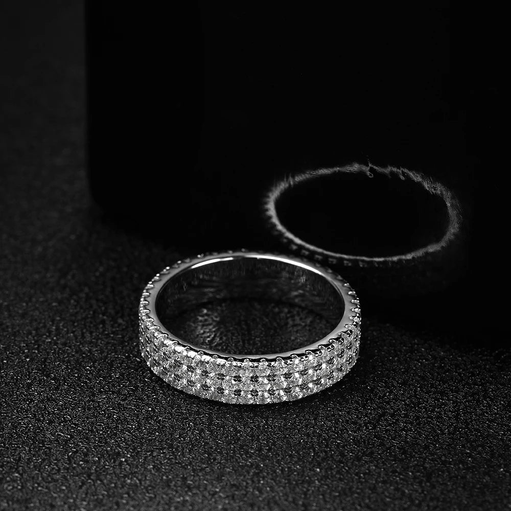 Full Moissanite Ring 925 Sterling Sliver Plated 18k Eternity Band Hip Hop Rings for Woman Man Party Sparkling Jewely