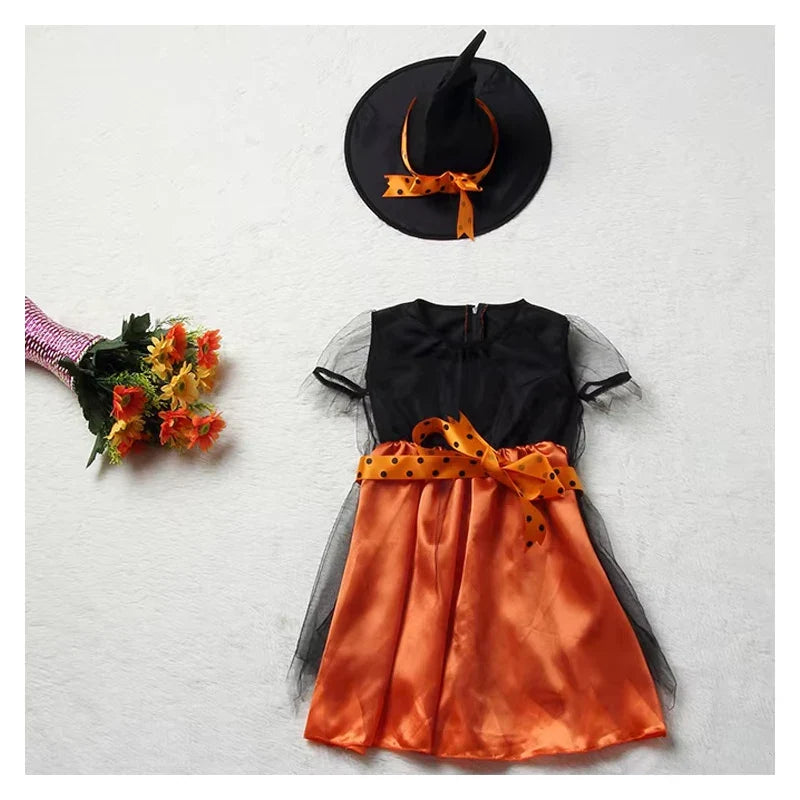 Baby Girls Halloween Witch Costume Children Cosplay Vampire Dresses Carnival Party Clothes Dress Up Clothes for Children