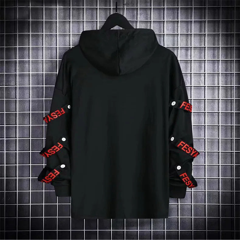New Men's Hoodies Sweatshirt Autumn Casual Techwear Hip Hop Harajuku Hoodie Men Ribbons Patchwork Japanese Streetwear Darkwear