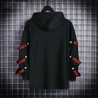 New Men's Hoodies Sweatshirt Autumn Casual Techwear Hip Hop Harajuku Hoodie Men Ribbons Patchwork Japanese Streetwear Darkwear