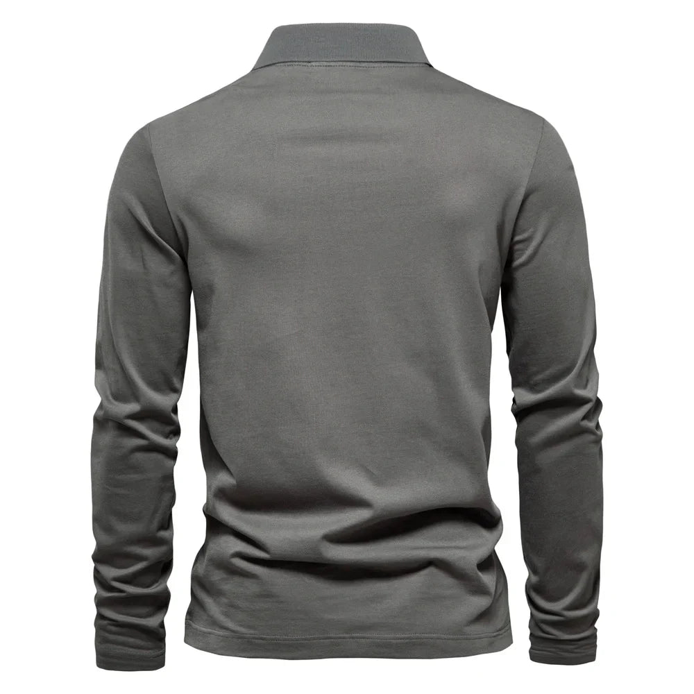 Brand Long Sleeve Men's Polo Shirts 100% Cotton Solid Color Casual Polo Shirts for Men New Sping Autumn Basic Polos Men