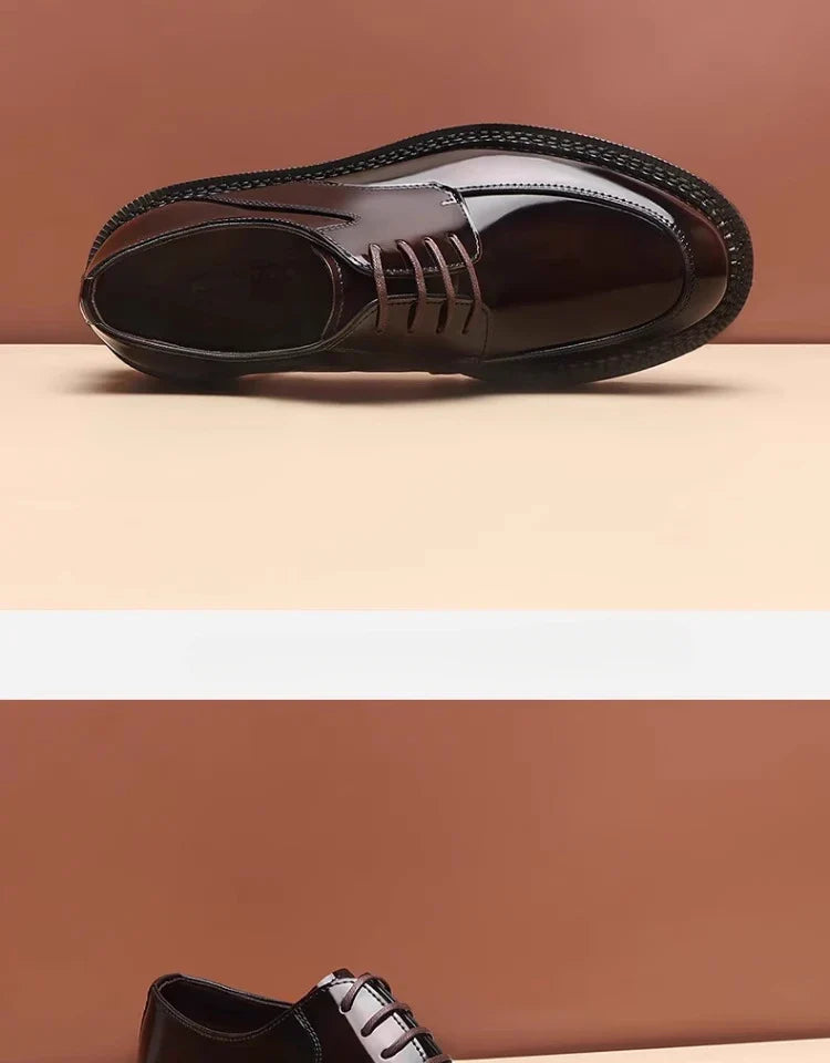 Spring and Autumn New Men's Business Casual Shoes Genuine Leather Thick Soled Round Toe British Formal Derby Shoes