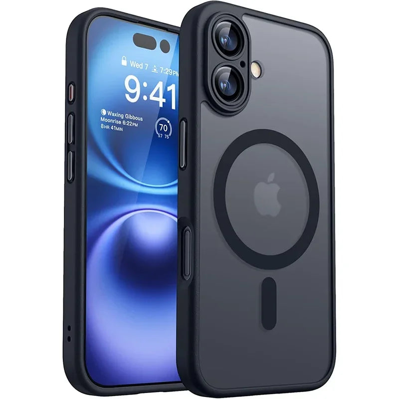 Magnetic Luxury Armor Shockproof Case For iPhone 17 Air 16 15 14 13 Pro Max For Wireless Charge Matte Translucent Cover