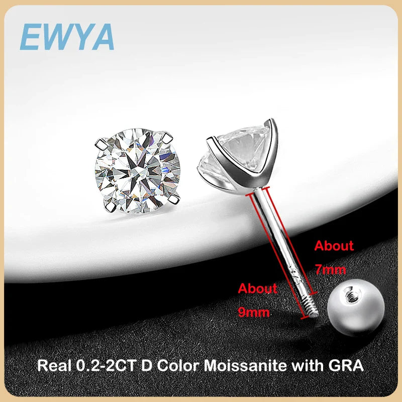4 Prong 0.2-2ct D Color Moissanite Screw Earrings for Women Wedding Fine Jewelry S925 Silver Diamond Earring Ear Studs Gift