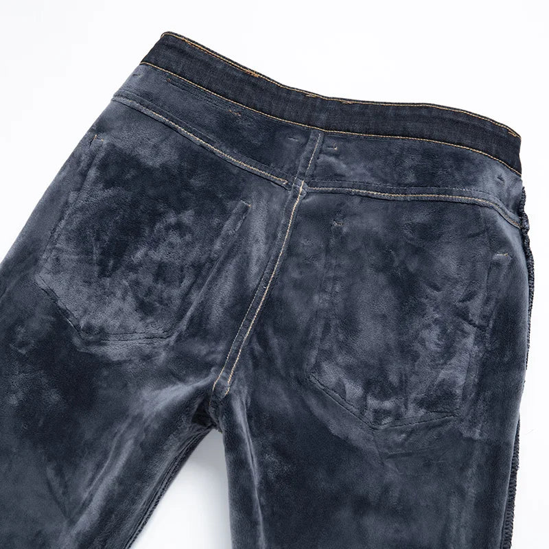 28-40 Large Size Winter Men Plush Thick Fleece Trouser Lambswool Thermal Jeans Casual Pants Windproof Warm Cotton Denim Pants