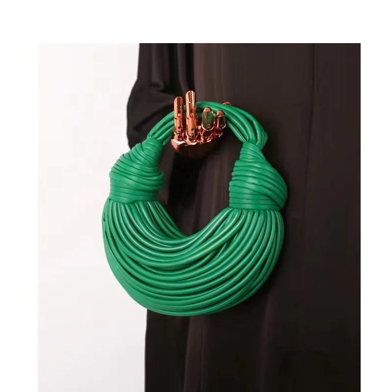 Handbags for Women 2025 New in Gold Luxury Designer Brand Handwoven Noodle Bags Rope Knotted Pulled Hobo Silver Evening Clutch