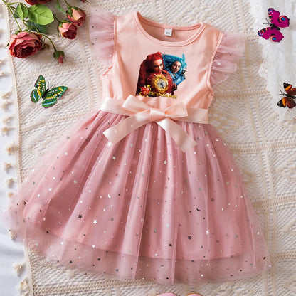 Girls Sequin Tutu Dress with Bow Flutter Sleeves Summer Princess Party Outfit for Toddler Kids 2-6 Years