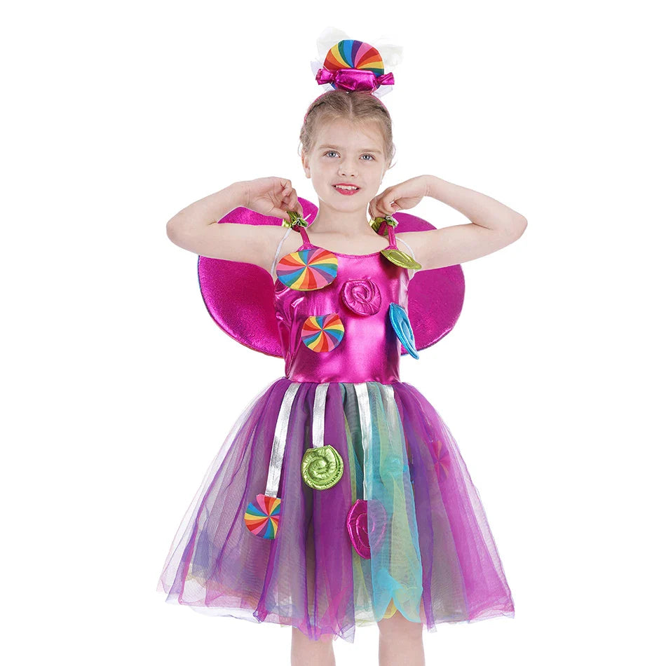 Purim 2026 Girls Disguise Candy Dress Children Colorful Dress Carnival Birthday Party Gift for Girls Lollipop Cosplay Costume