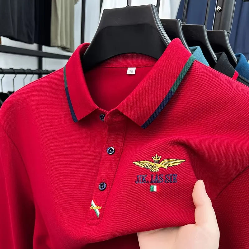 Spring and Autumn new 100% cotton long sleeved men's polo shirt brand high-end embroidered comfortable breathable casual T-shirt