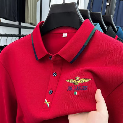 Spring and Autumn new 100% cotton long sleeved men's polo shirt brand high-end embroidered comfortable breathable casual T-shirt