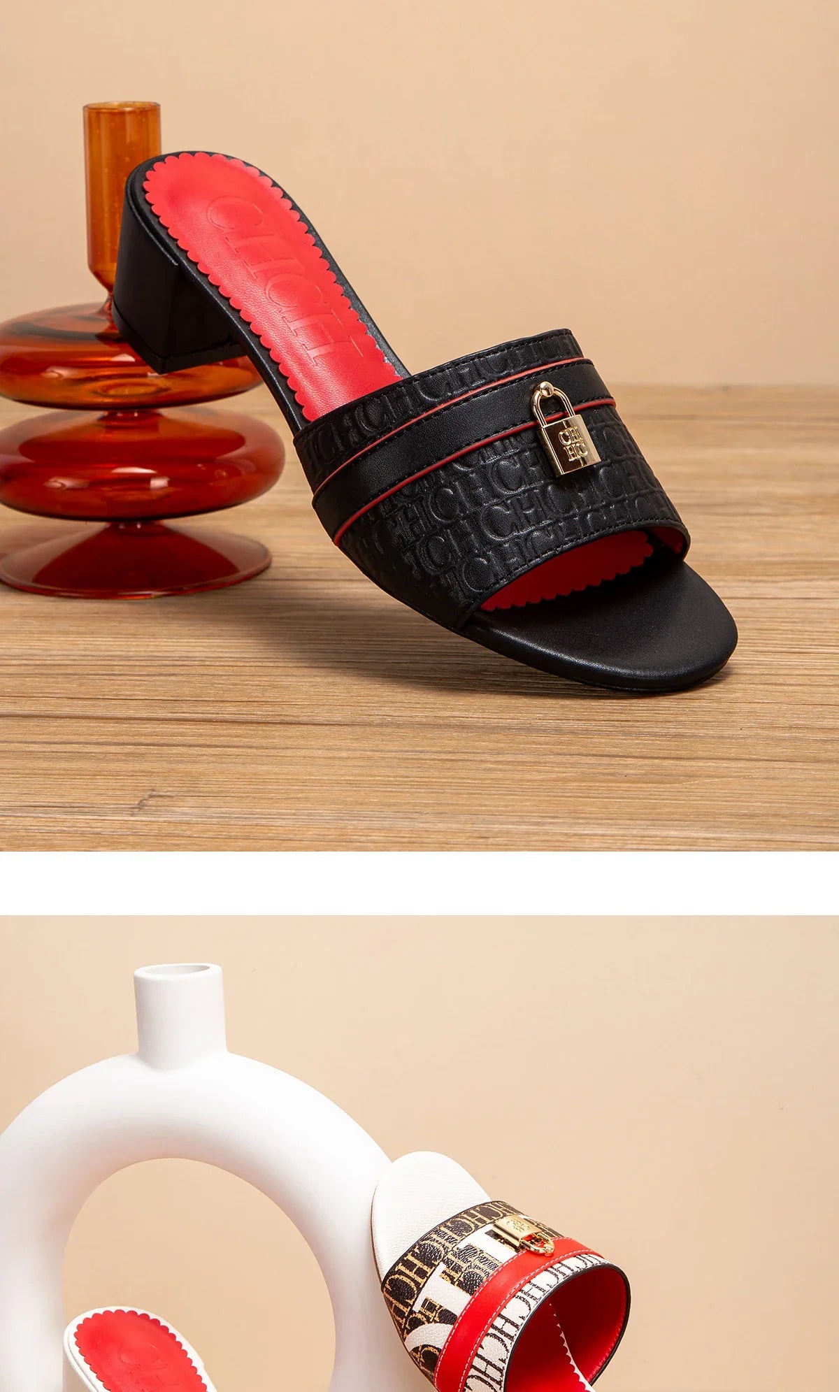 Woman Middle Heel Slippers Luxury Brand Women's Shoes Retro Design 2025 Summer New
